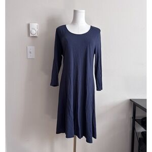 Garnet Hill Knit Trapeze Dress Medium Blue Lightweight Minimalist Stretch Boho